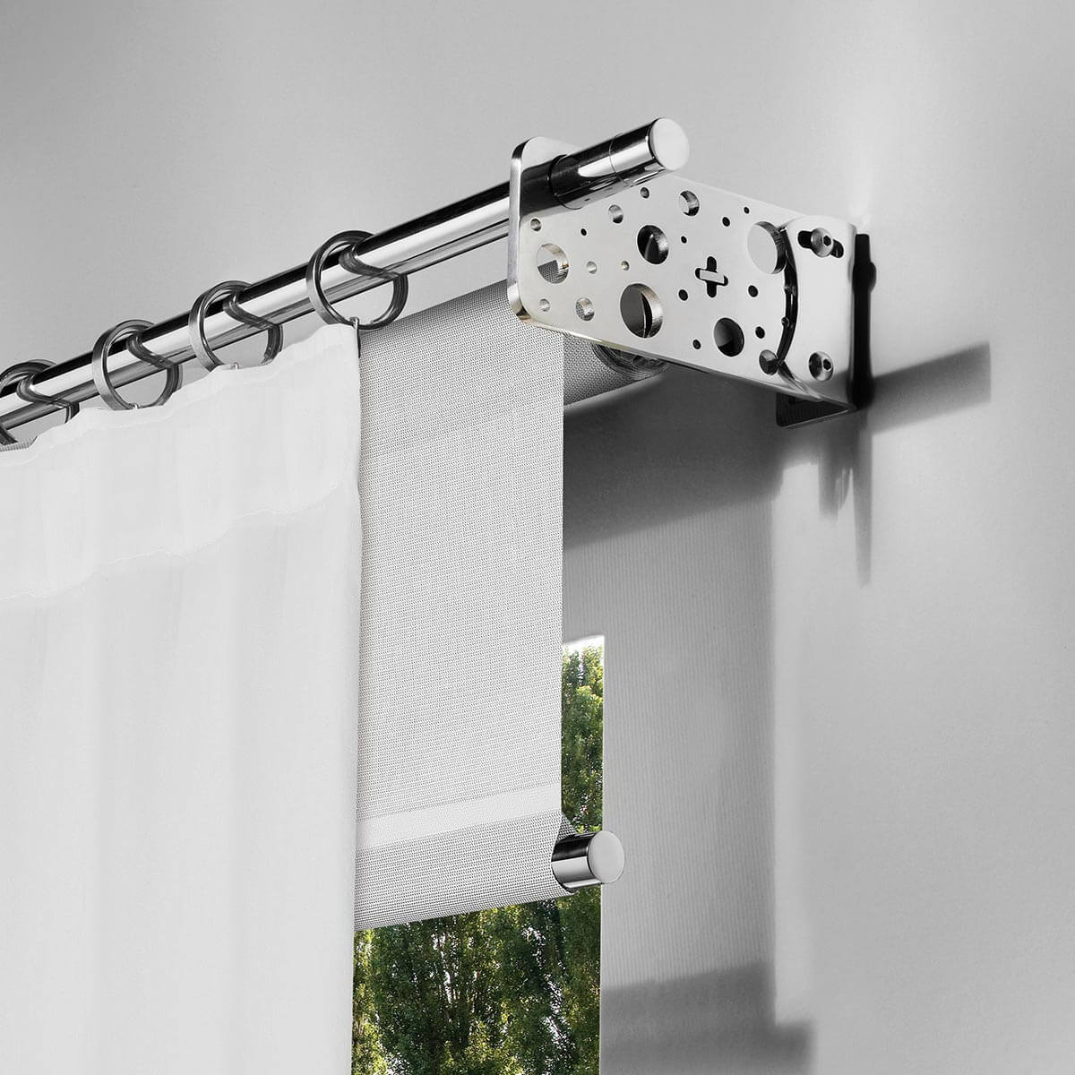 Motor-operated roller blind, Linette Double , Free hanging. Pronema