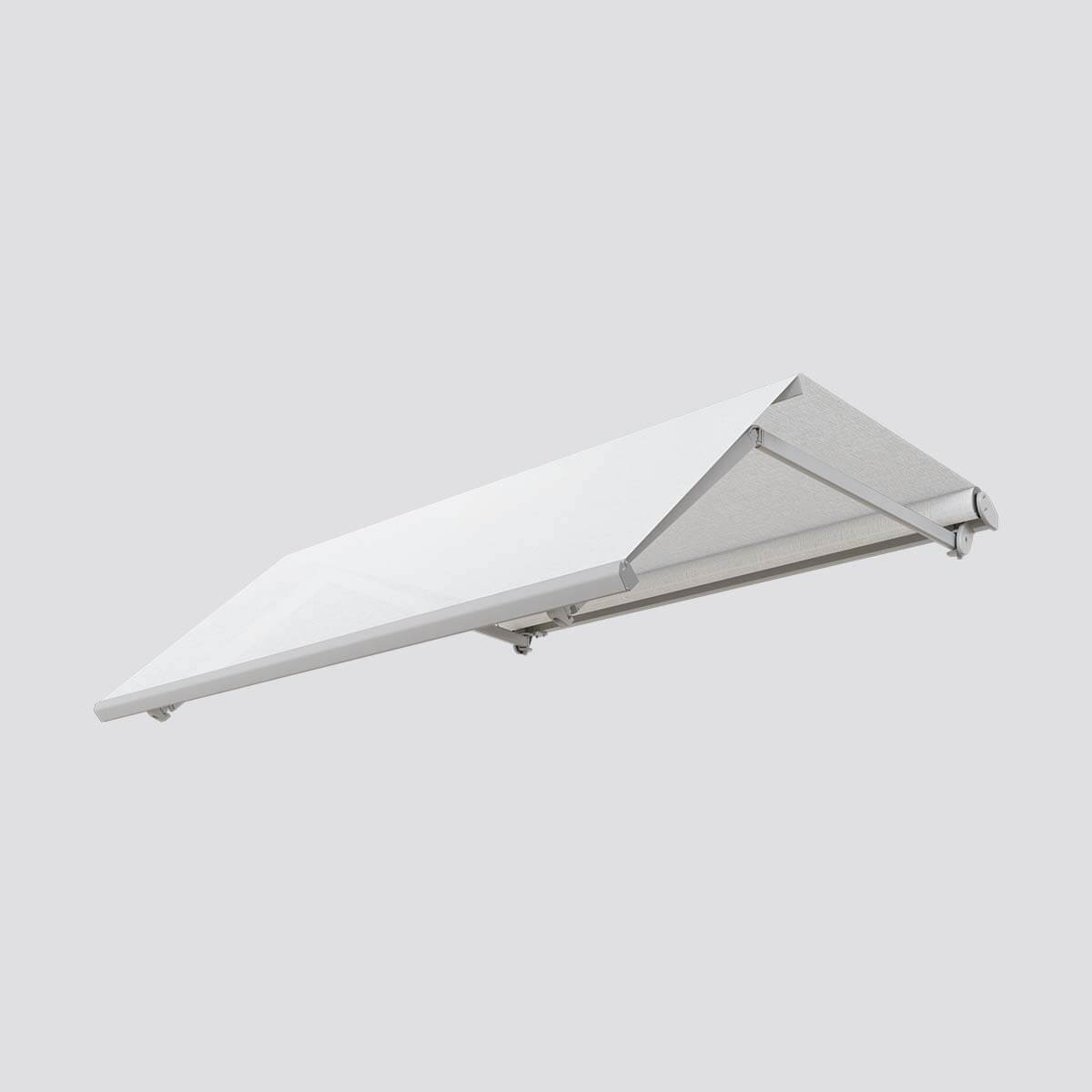 Motor-operated arm awning, Biqu 40, Exposed roller tube. Pronema